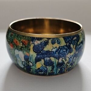 Vintage Iris Vincent Van Gogh Gold Tone Enamel Bangle Bracelet